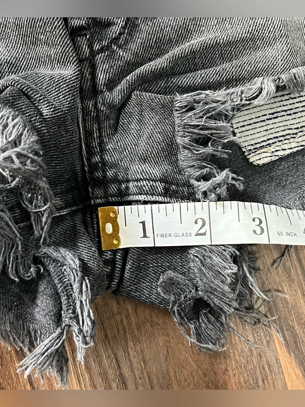 Free People black/charcoal low rise button fly denim cut off mini shorts